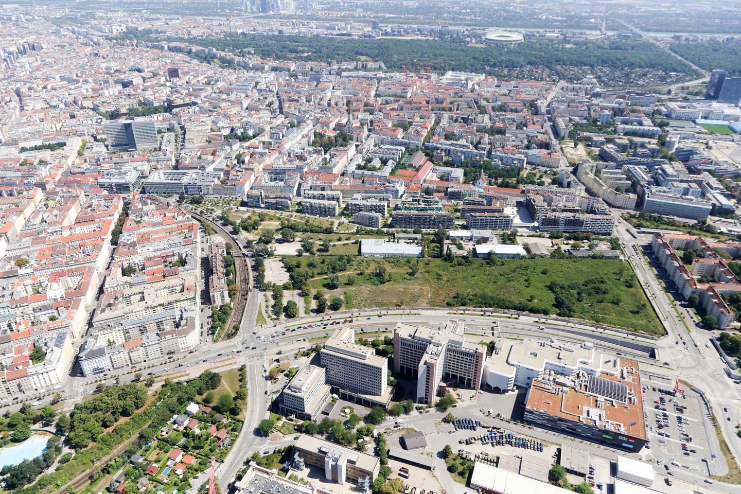 Luftaufnahme des Eurogate beziehungsweise des Village im dritten Bezirk